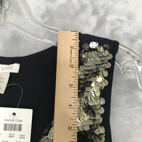 Cache Tank Top Womens Small Black Pewter Silver Sequin VNeck NEW Metallic Party - Picture 6 of 7